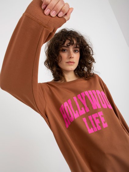 MIKINOVÉ ŠATY HOLLYWOOD LIFE - HNĚDÁ/RŮŽOVÁ