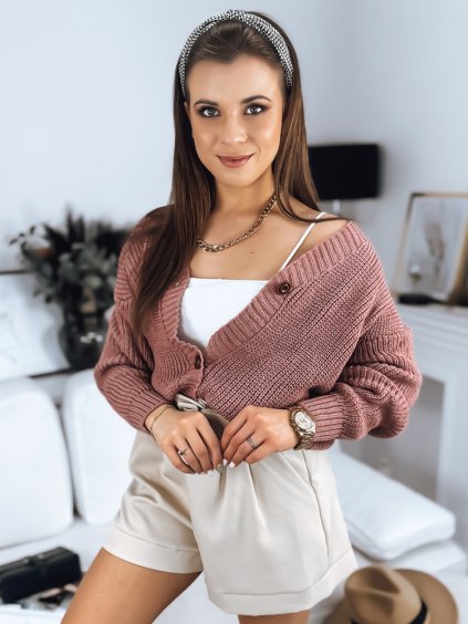 TMAVĚ RŮŽOVÝ SVETR NA KNOFLÍKY MINSTRAL