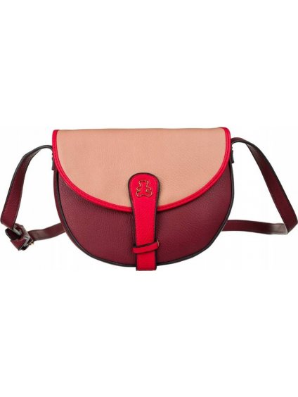 LULUCASTAGNETTE VÍNOVÁ CROSSBODY KABELKA S RŮŽOVÝM LEMOVÁNÍM