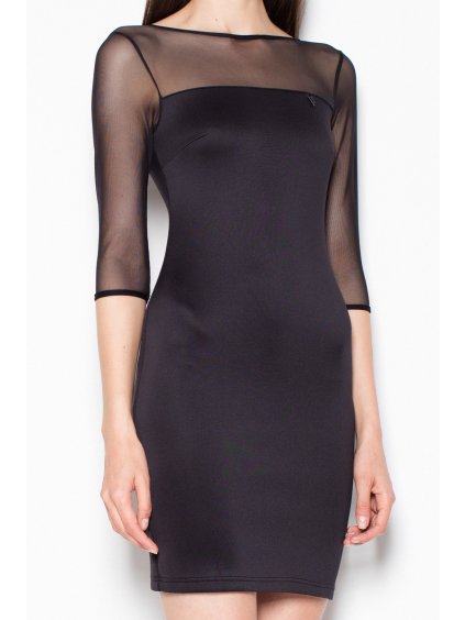 ČERNÉ ŠATY S PRŮHLEDNÝMI RUKÁVY VT081 BLACK
