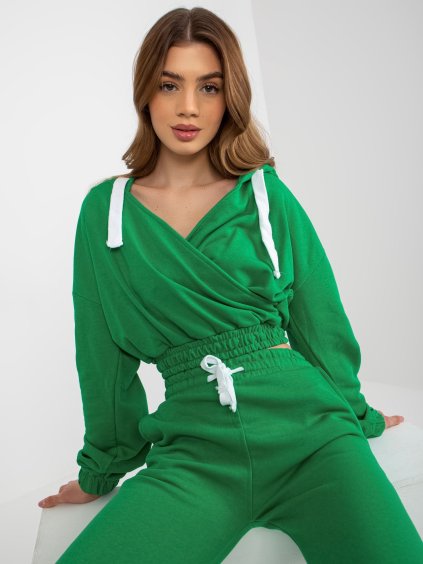 ZELENÝ TEPLÁKOVÝ KOMPLET S CROP MIKINOU
