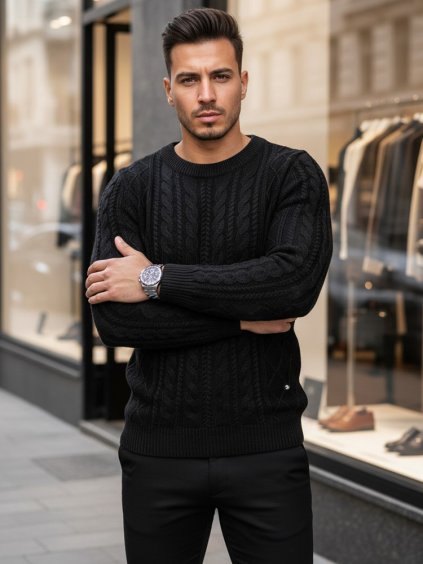 ČERNÝ PLETENÝ SVETR (Velikost M)