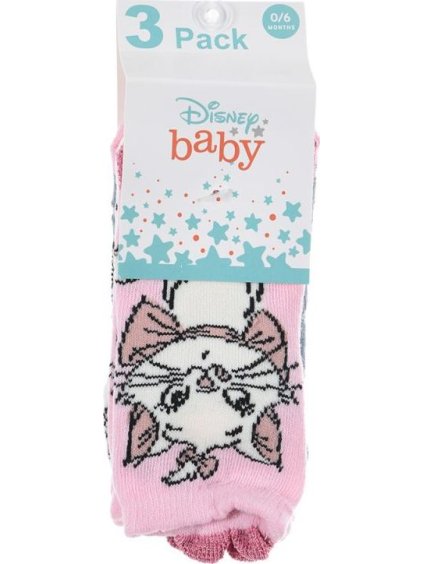 DISNEY BABY PONOŽKY - 3 PÁRY - RŮŽOVÁ/ŠEDÁ/BÍLÁ (Velikost 56/58)