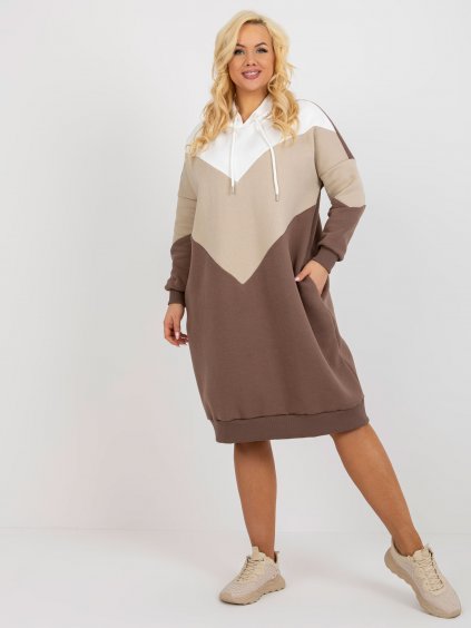 MIKINOVÉ PLUS SIZE ŠATY - SMETANOVÁ/BÉŽOVÁ/HNĚDÁ