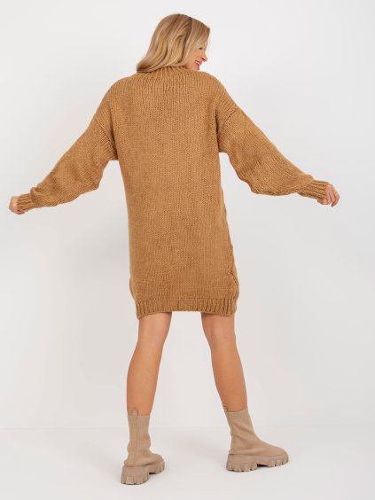 KARAMELOVÉ VOLNÉ PLETENÉ OVERSIZE ŠATY