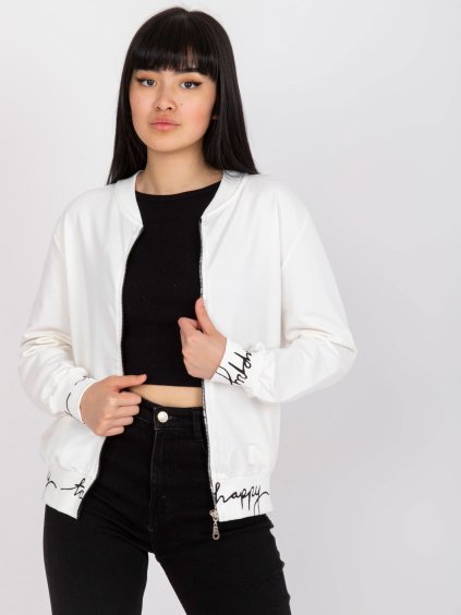 (VEL. L/XL) BÍLÁ MIKINA "HAPPY" VE STYLU BOMBERU