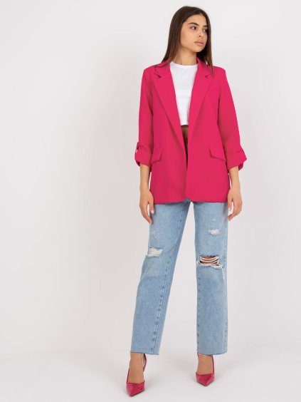 TMAVĚ RŮŽOVÉ ELEGANTNÍ SAKO S OHRNOVACÍMI RUKÁVY