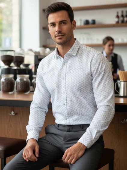 BÍLÁ PÁNSKÁ KOŠILE SE VZOREM (Velikost M)