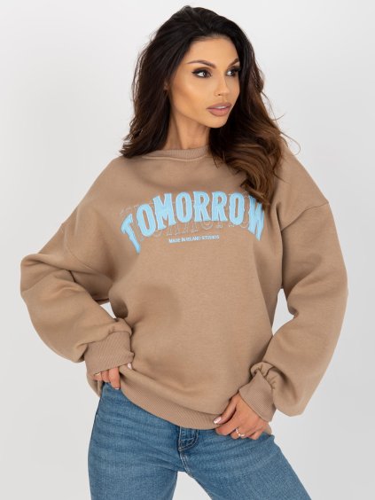 HNĚDÁ MIKINA BEZ KAPUCE S NÁPISEM TOMORROW (Velikost ONE SIZE)