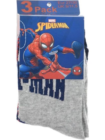 ČERVENO-ŠEDO-MODRÉ TROJBALENÍ CHLAPECKÝCH PONOŽEK MARVEL, SPIDER-MAN