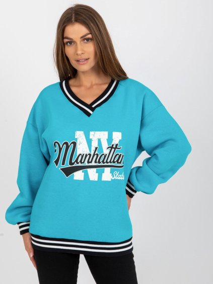 TYRKYSOVÁ MIKINA BEZ KAPUCE S NÁPISEM (Velikost ONE SIZE)