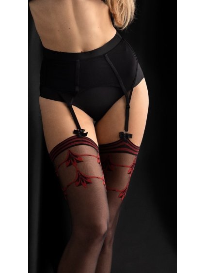 ČERNÉ VZOROVANÉ SILONKY FIORE DO PASA O 4087 INTENSE 20 DEN (Velikost L, Barva černo-červená)