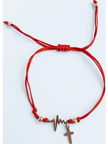 NÁRAMEK HEARTBEAT S KŘÍŽKEM - ČERVENÝ (Velikost ONE SIZE)