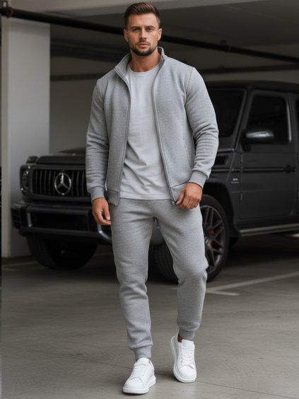 SVĚTLE ŠEDÁ PÁNSKÁ TEPLÁKOVKA S MIKINOU NA ZIP (Velikost M)