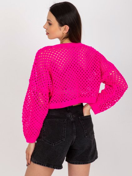 NEONOVĚ RŮŽOVÝ HÁČKOVANÝ CROP SVETR
