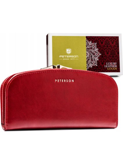 PETERSON ČERVENÁ KOŽENÁ PENĚŽENKA S VELKÝM ZAPÍNÁNÍM Y208 (Velikost ONE SIZE)