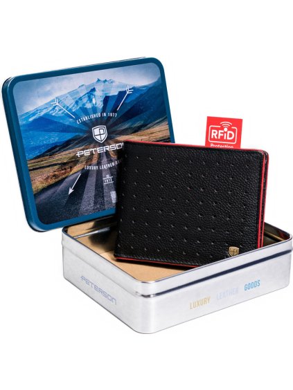 PETERSON ČERNÁ PÁNSKÁ SPORTOVNÍ KOŽENÁ PENĚŽENKA W060 (Velikost ONE SIZE)