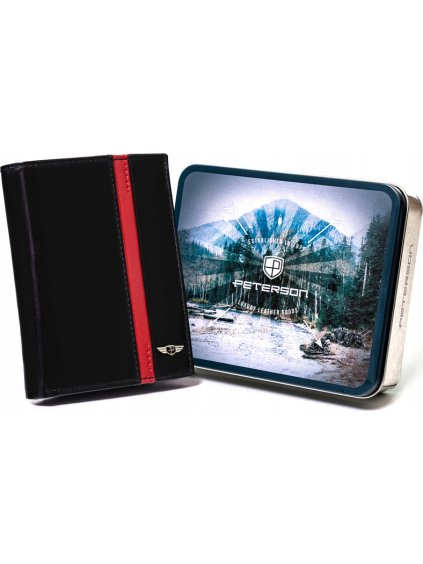 PETERSON PÁNSKÁ ČERNÁ KOŽENÁ PENĚŽENKA S ČERVENÝM PRUHEM W068 (Velikost ONE SIZE)