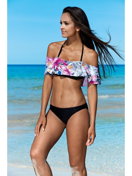 ČERNÉ BIKINY S KVĚTINOVÝM VOLÁNEM