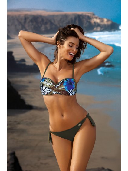 KHAKI BIKINY SE VZOROVANÝM TOPEM BECKY KAKI