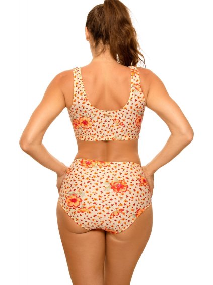 BÉŽOVÉ BIKINY S ORANŽOVÝMI KVĚTINAMI ASANI (Velikost 36)