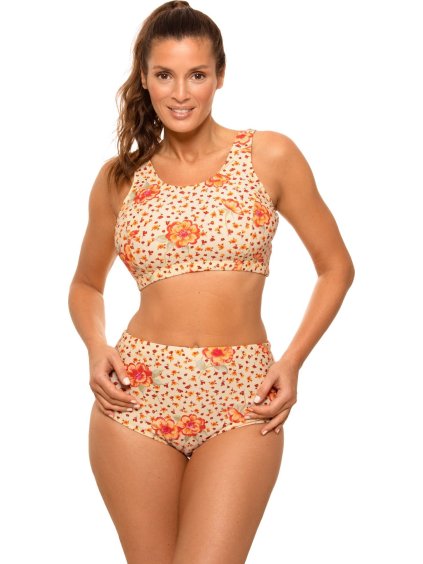 BÉŽOVÉ BIKINY S ORANŽOVÝMI KVĚTINAMI ASANI (Velikost 36)