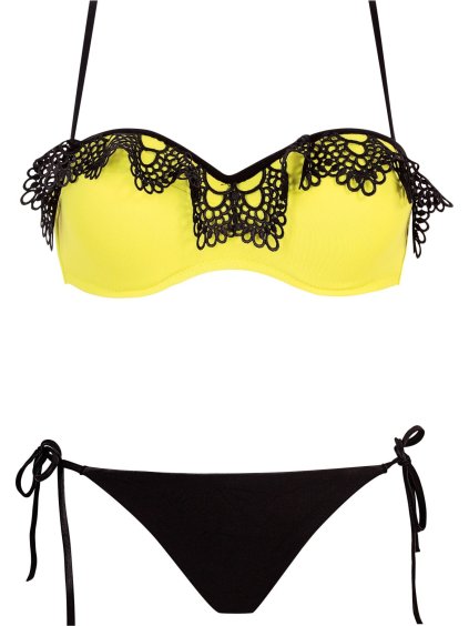 ŽLUTO-ČERNÉ BIKINY S KRAJKOU MALAGA-35 (Velikost 36)