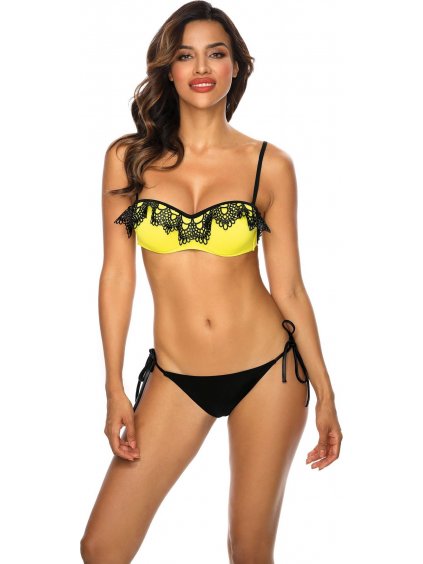 ŽLUTO-ČERNÉ BIKINY S KRAJKOU MALAGA-35 (Velikost 36)