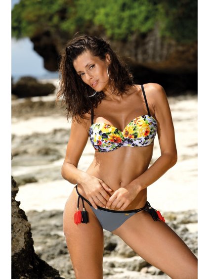 ŽLUTO-ŠEDÉ BIKINY S KVĚTINOVOU PODPRSENKOU OKSANA ARDESIA (Velikost S)