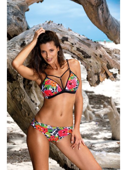 RŮŽOVO-ORANŽOVÉ KVĚTINOVÉ BIKINY PATTY NERO-PETUNIA