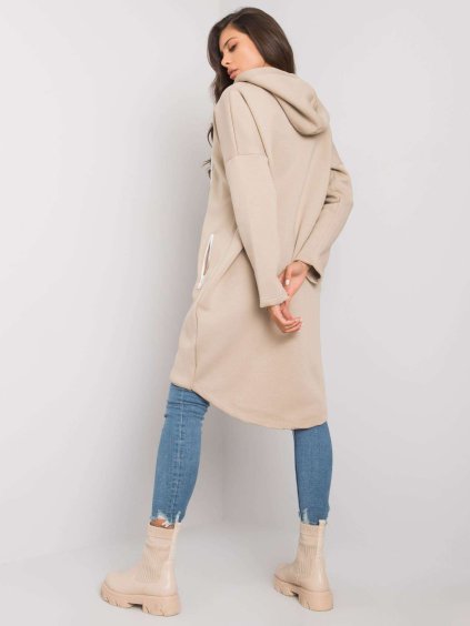 BÉŽOVÁ DÁMSKÁ DLOUHÁ MIKINA NA ZIP (Velikost S/M)