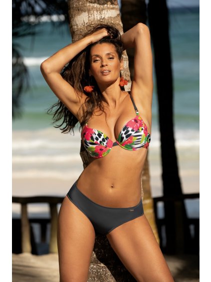 ŠEDO-KORÁLOVÉ VZOROVANÉ PUSH-UP BIKINY AULINA