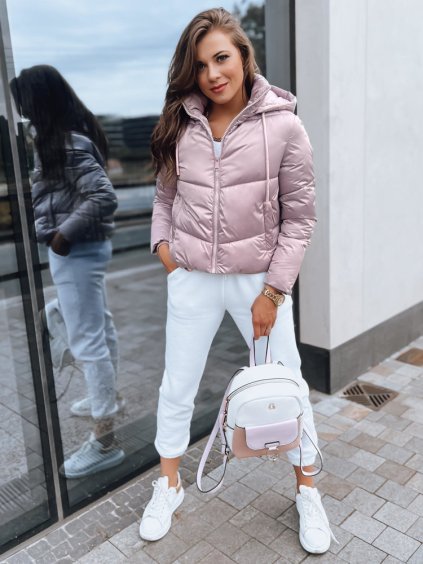 RŮŽOVÁ LESKLÁ PROŠÍVANÁ BUNDA LOLAROSE