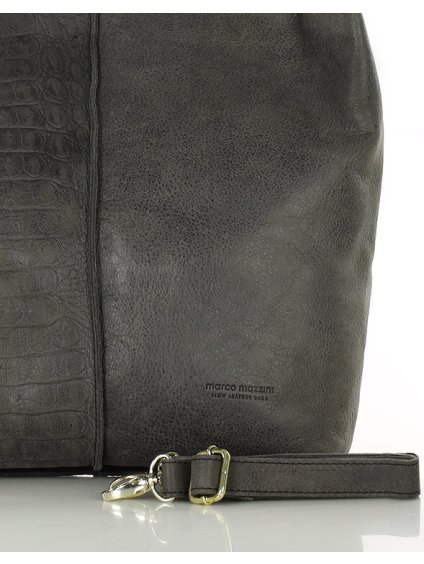 MARCO MAZZINI ČERNÁ KOŽENÁ SHOPPER KABELKA S IMITACÍ KROKODÝLÍ KŮŽE