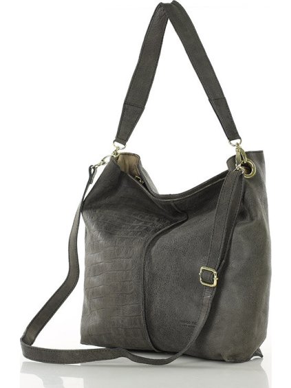 MARCO MAZZINI ČERNÁ KOŽENÁ SHOPPER KABELKA S IMITACÍ KROKODÝLÍ KŮŽE