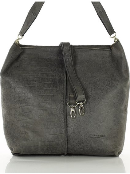 MARCO MAZZINI ČERNÁ KOŽENÁ SHOPPER KABELKA S IMITACÍ KROKODÝLÍ KŮŽE