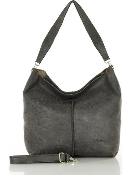 MARCO MAZZINI ČERNÁ KOŽENÁ SHOPPER KABELKA S IMITACÍ KROKODÝLÍ KŮŽE