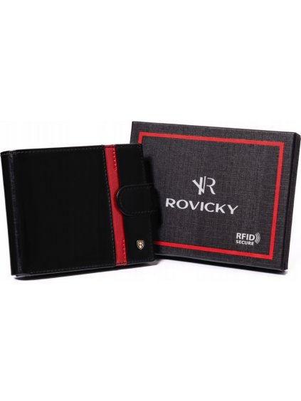 ROVICKY  ČERNÁ KOŽENÁ PENĚŽENKA S ČERVENÝM PRUHEM L191 (Velikost ONE SIZE)