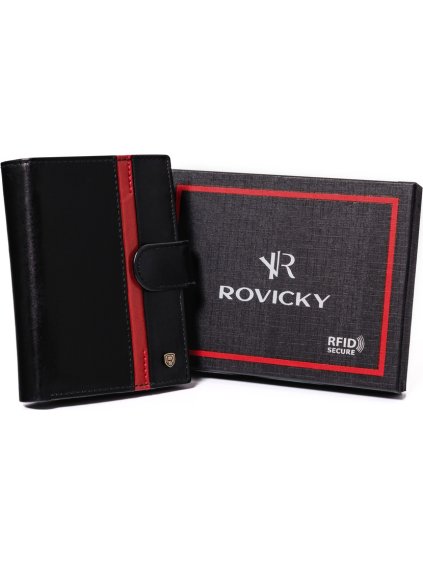 ROVICKY ČERNÁ KOŽENÁ PENĚŽENKA S ČERVENÝM PRUHEM L188 (Velikost ONE SIZE)