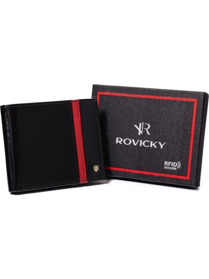 ROVICKY ČERNÁ KOŽENÁ PENĚŽENKA S ČERVENÝM PRUHEM L190 (Velikost ONE SIZE)