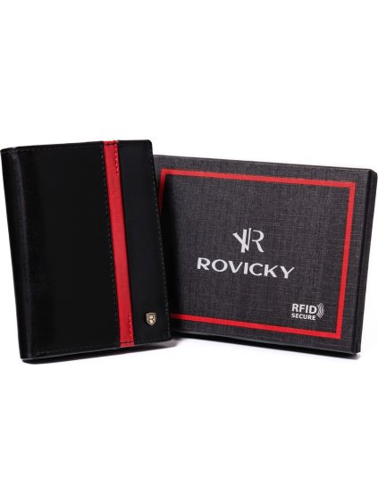 ROVICKY  ČERNÁ KOŽENÁ PENĚŽENKA BEZ ZAPÍNÁNÍ S ČERVENÝM PRUHEM L193 (Velikost ONE SIZE)
