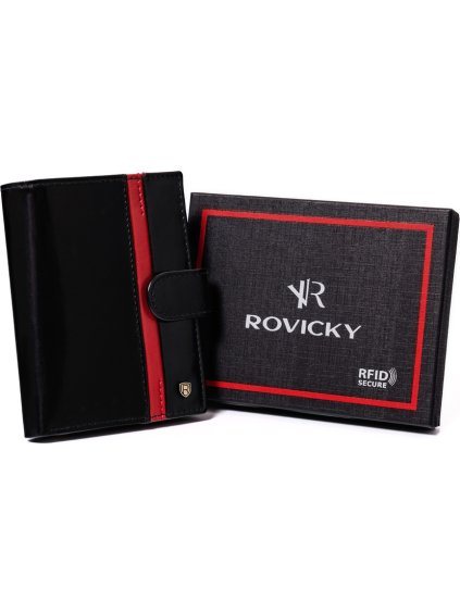 ROVICKY ČERNÁ KOŽENÁ PENĚŽENKA S ČERVENÝM PRUHEM L189 (Velikost ONE SIZE)