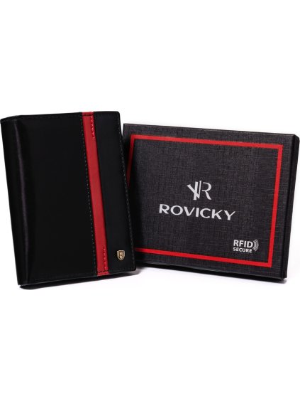 ROVICKY  ČERNÁ KOŽENÁ PENĚŽENKA BEZ ZAPÍNÁNÍ S ČERVENÝM PRUHEM L194 (Velikost ONE SIZE)