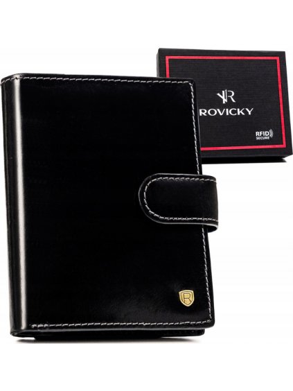 ROVICKY ČERNÁ KOŽENÁ PENĚŽENKA NA PATENTKU S PROŠÍVÁNÍM L205 (Velikost ONE SIZE)