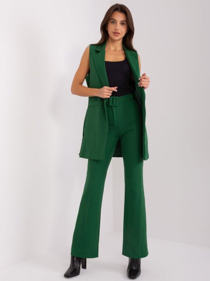 TMAVĚ ZELENÝ ELEGANTNÍ KOMPLET KALHOT A VESTY (Velikost M)