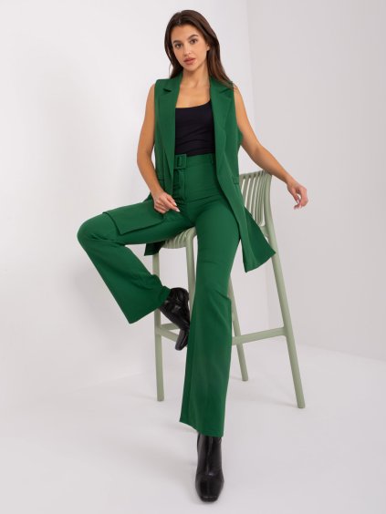 TMAVĚ ZELENÝ ELEGANTNÍ KOMPLET KALHOT A VESTY (Velikost M)
