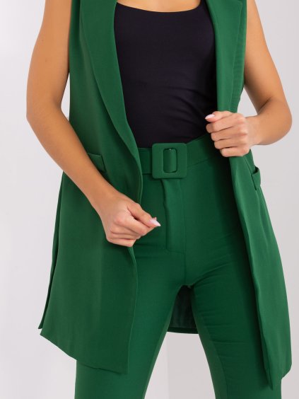 TMAVĚ ZELENÝ ELEGANTNÍ KOMPLET KALHOT A VESTY (Velikost M)