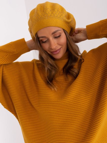 HOŘČICOVÝ BARET S APLIKACÍ (Velikost ONE SIZE)