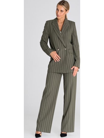 KHAKI PRUHOVANÉ ELEGANTNÍ SAKO