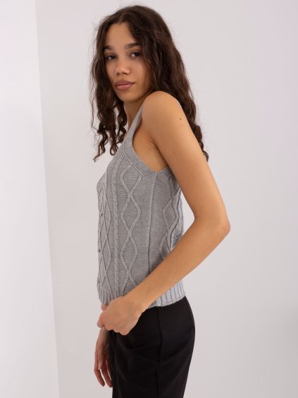 ŠEDÝ PLETENÝ KOMPLET TOPU A SVETRU (Velikost ONE SIZE)